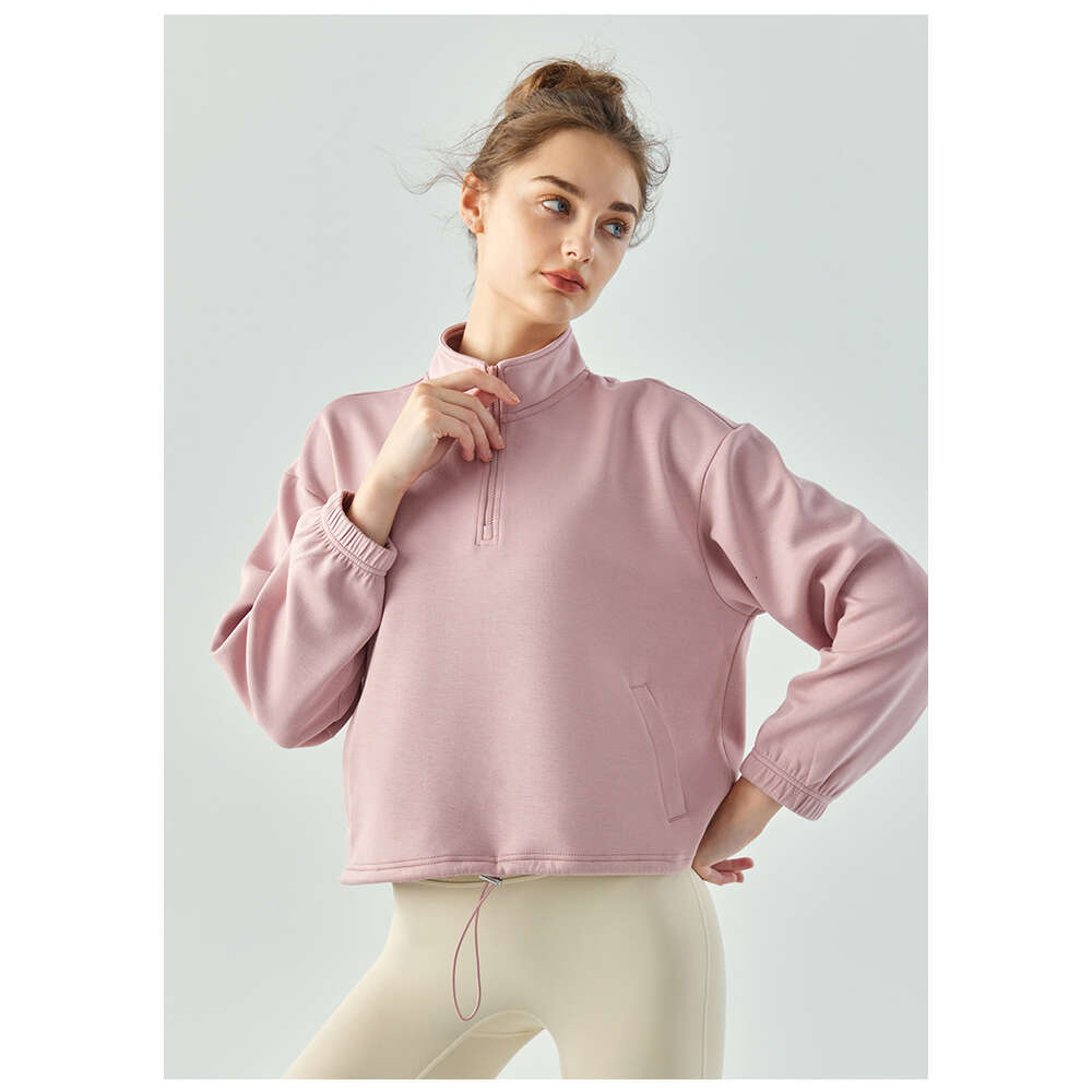 Designer AL YOGA Hoodie New Fitness Suit Air Layer Sports Sweater Women's Casual Short Pullover Stand Neck Yoga Top Lululemens Women