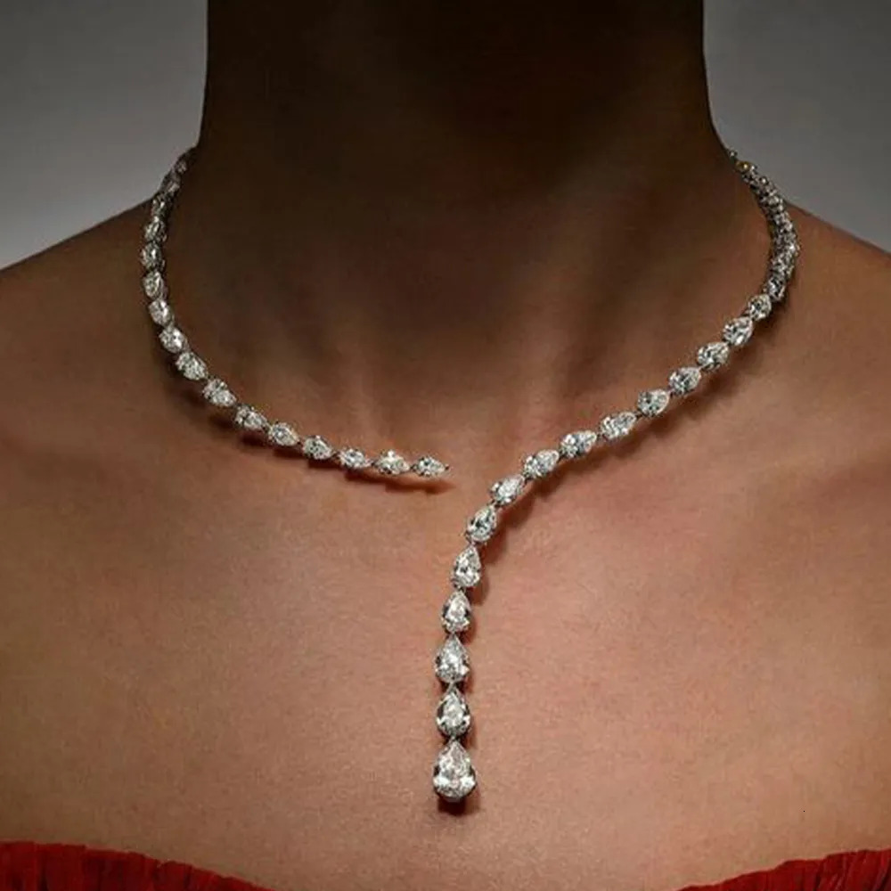 Chokers Stonefans Fashion Zircon Pendant Choker Water Drop for Women Vintage Clavicle Chain Crystal Collar Necklace Bridal Jewelry Gift 230927
