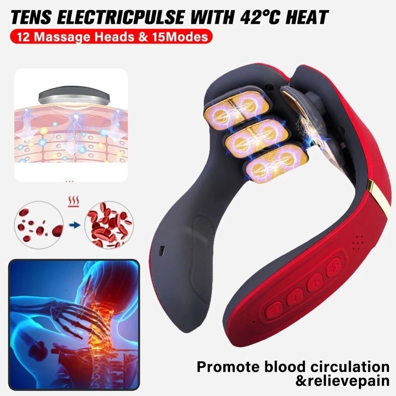 Other Massage Items Electric Neck Massage Instrument 12 Heads 15 Gears 12 Models Heating High Frequency Vibration Massage Machine For Neck Shoulder 23