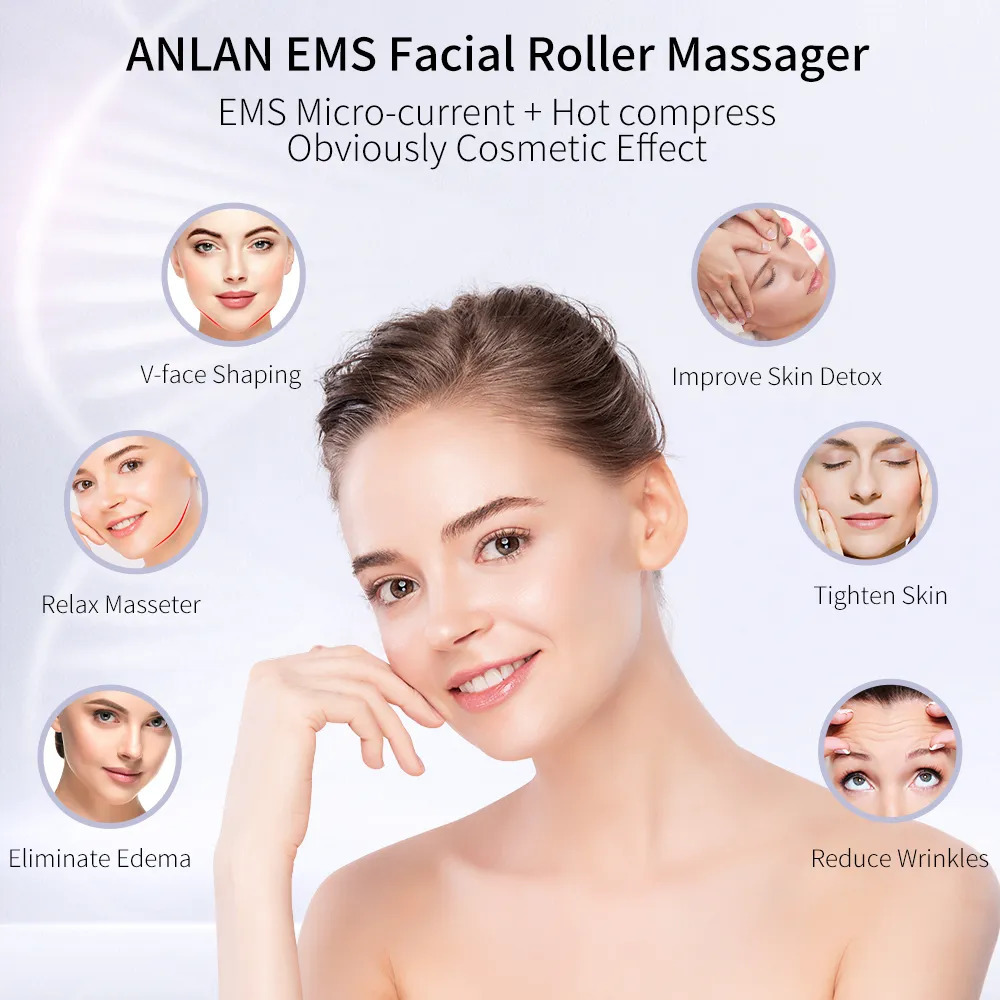 Face Massager ANLAN EMS Face Roller Electric V Face Massagers Microcurrent Face Lift Beauty Machine Slimmer Double Chin Massage Skin Care Tool 230927