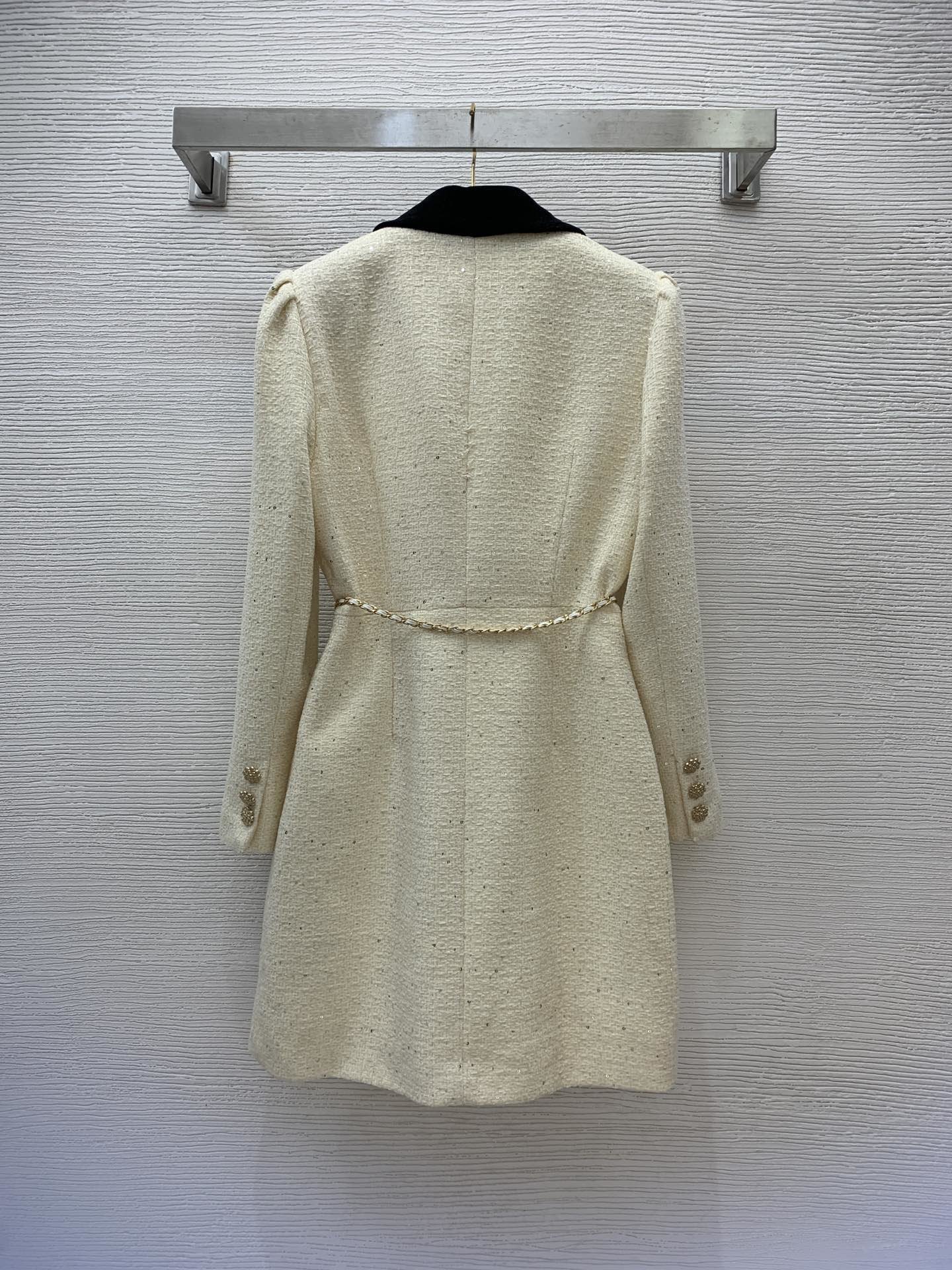 Women's Wool Blend's Autumn And Winter Coat Temperament Small Fragrance Wind Lapel Waist Belt Chains Slimming Skirt G23090842 230926