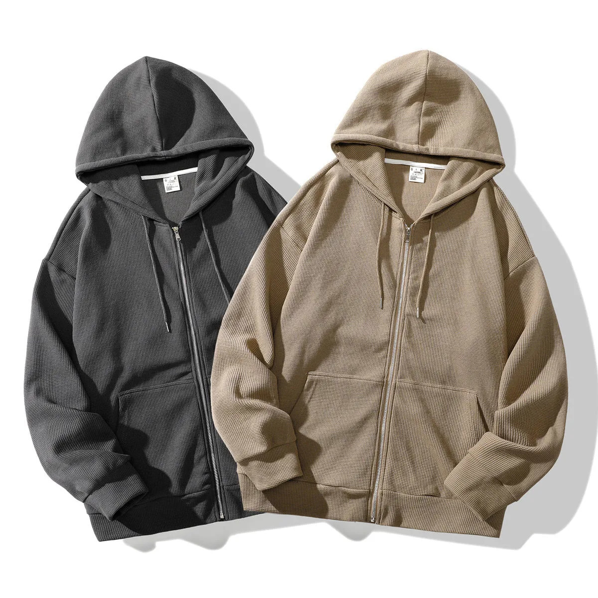 Mens Hoodies Sweatshirts Male Baggy Extfine Man Solid Top Waffle Men Jackets Women Zipper 5XL Color Autumn Casual Hooded 230927