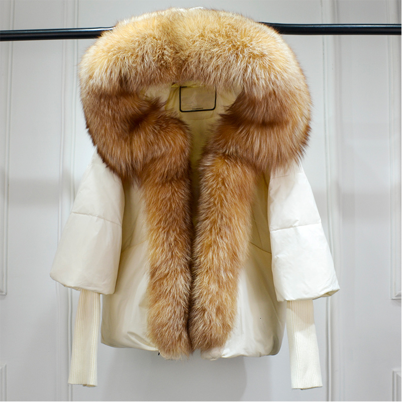Women's Down Parkas Lagabogy Winter Women Warm White Duck Down Jacket Loose Hood Puffer Coat Natural Real Fur Collar Thick Outerwear 230926