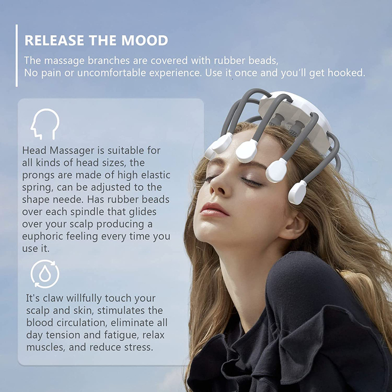 Head Massager KTS Electric Head Massager Octopus Scalp Massage Music 5 Modes 14 Vibrating Contacts Red Light Therapy For Relax Stress Relief 230926