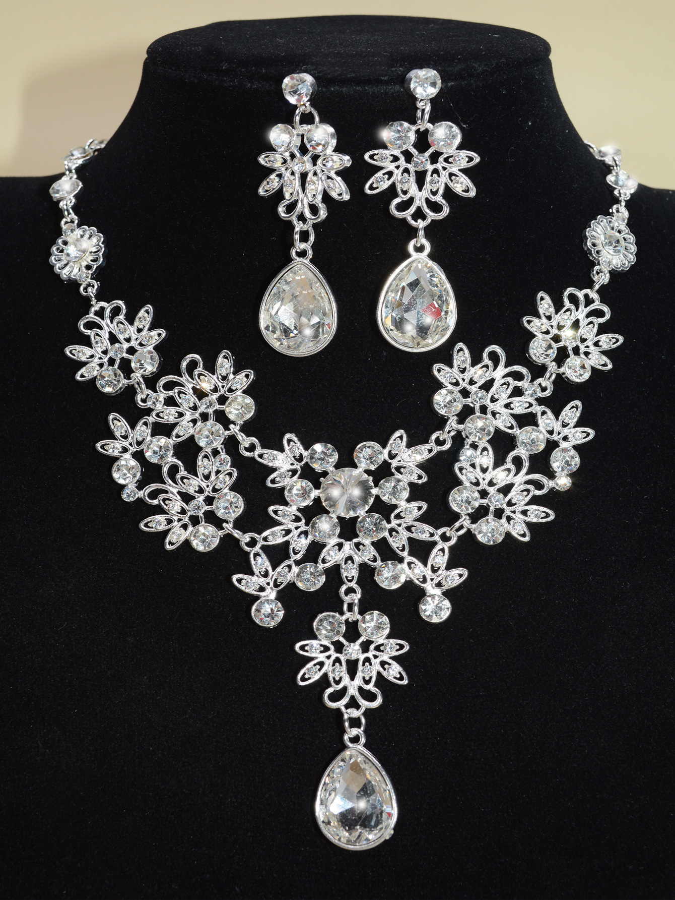 Fashion Crystal Adjustable Bridal Jewelry Sets Wedding Rhinestone Necklace Earrings Jewelry Wedding Accessories