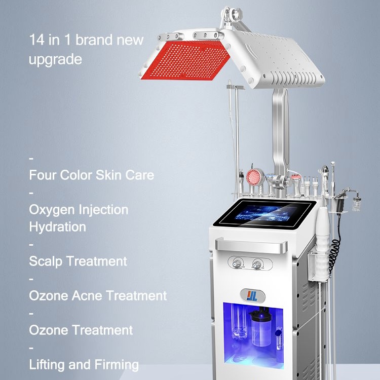New Arrival 14 In 1 Acne Treatment Multifunctional Hydra High Frequency Aqua Peeling Increase Skin Moisture Facial Machine With Pdt Led Light