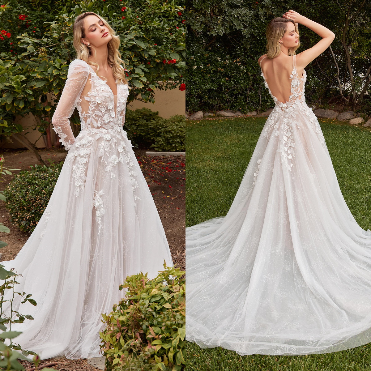 Bohemian Country A Line Wedding Dress Detachable Long Sleeve V Neck Elopement Bridal Gowns Bride Shower Lace Puffy Tutu Dress