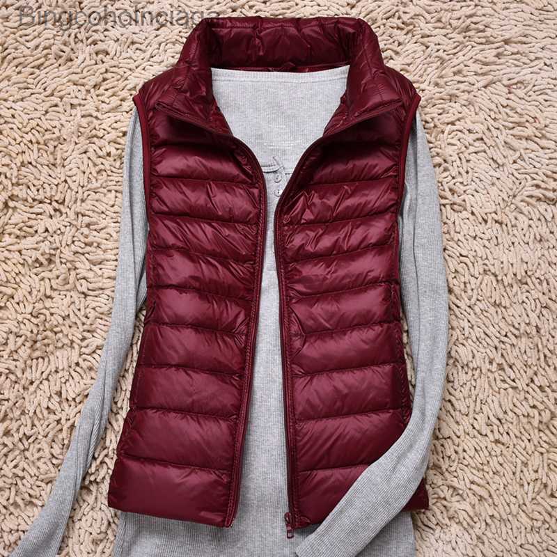 Women's Down Parkas Ultra Light Slim Down Coat Women Winter Stand Collar Thin Jacket Windproof Padded Waistcoat Sleeveless Portable Duck Down Ves
