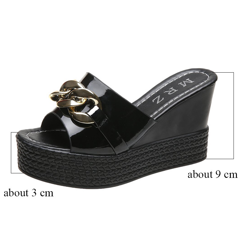 Slippers Platform Chain High Heels Slippers Women's Wedding Shoes Summer Casual White Black Slides Ladies Beach Pantuflas De Mujer 230926