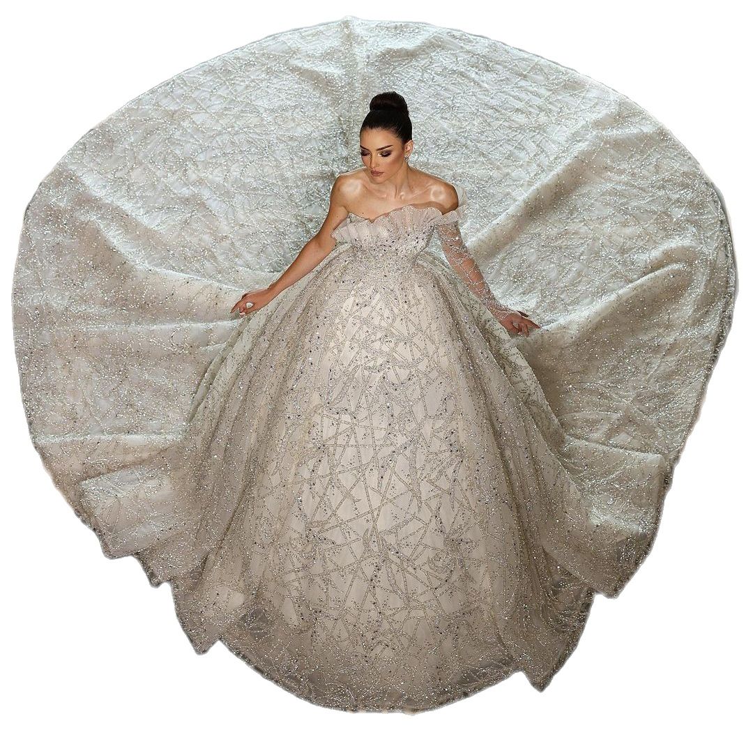 Gorgeous Ball Gown Wedding Dress Puff Beading Illusion Princess Wedding Dress With Long Train Vestido De Noiva Bridal Gowns