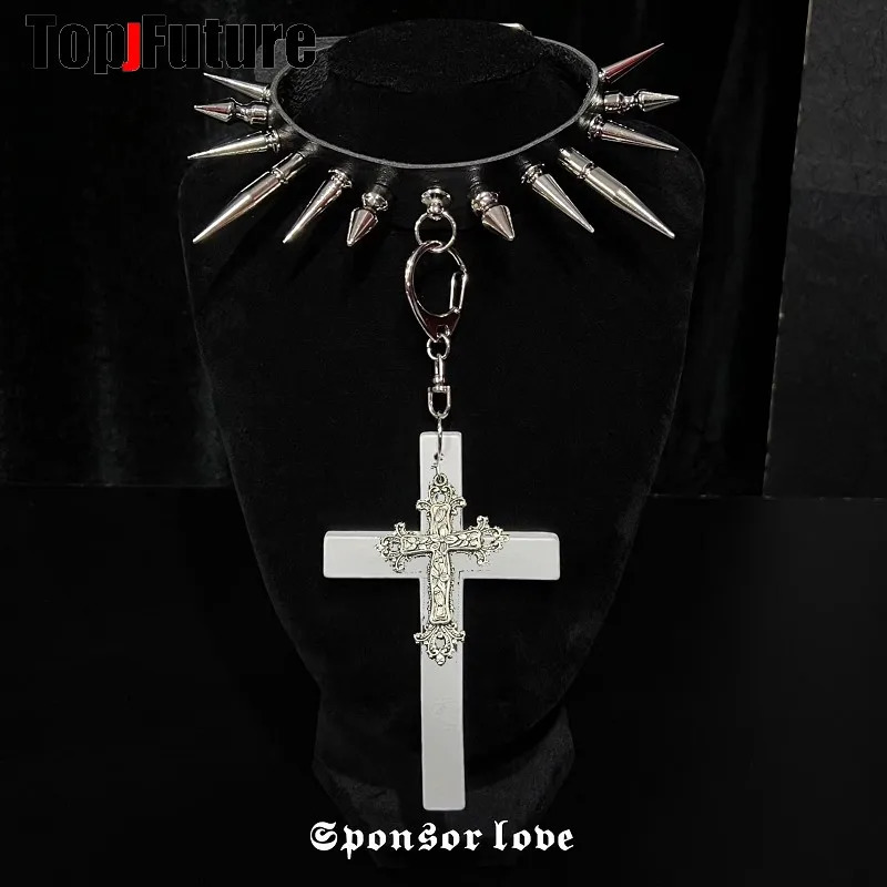 Chokers Harajuku Gothic women corss cosplay Punk necklace spike streetwear Subculture Spice Y2K Girl Collar Heart PU Leather choker 230927