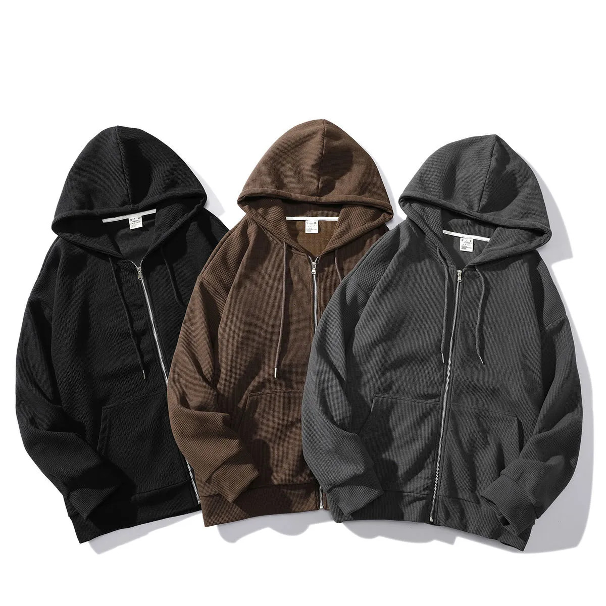 Mens Hoodies Sweatshirts Male Baggy Extfine Man Solid Top Waffle Men Jackets Women Zipper 5XL Color Autumn Casual Hooded 230927