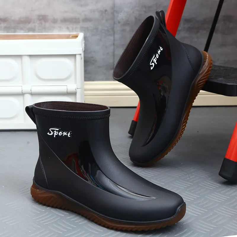 Rain Boots Autumn Black Men's Shoes Fashion Mens Rain Boots Anti-slip Wear-resistant Outdoor Waterproof Shoes Zapatos Para Hombres 230927