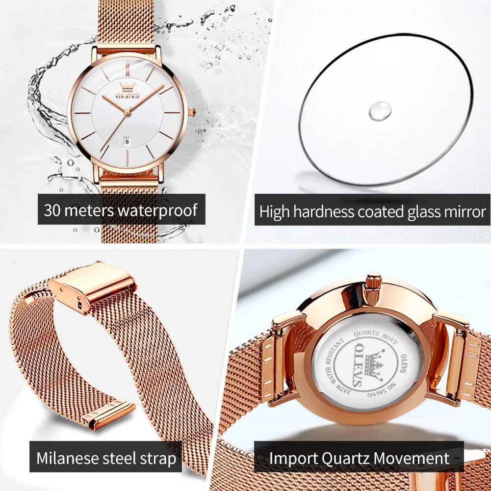 Womens Watches OLEVS 65mm Ultra Thin for Women Rose Gold Stainless Steel Waterproof Ladies Wristwatches Big Face Quartz Watch Gift Box 230927