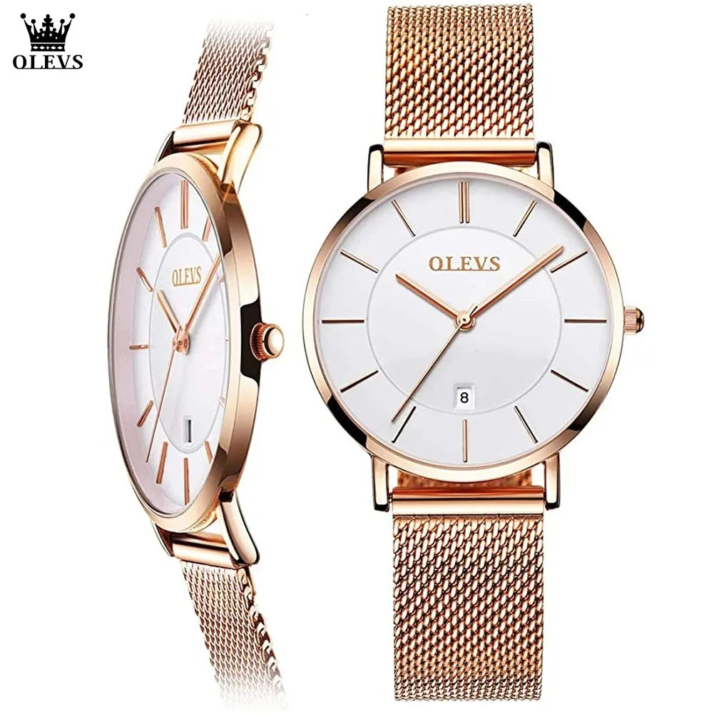 Womens Watches OLEVS 65mm Ultra Thin for Women Rose Gold Stainless Steel Waterproof Ladies Wristwatches Big Face Quartz Watch Gift Box 230927