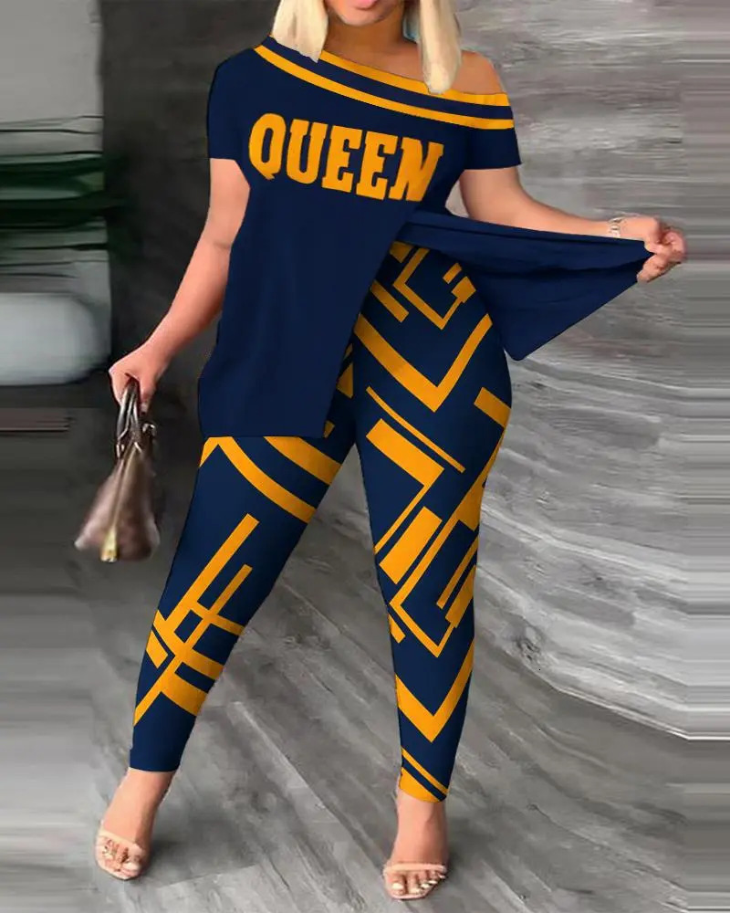 Women's Two Piece Pants Summer Fashion Printing Two-Piece Women's Leisure Sports Style Patchwork Printing Jacket Trousers Two-Piece Women 