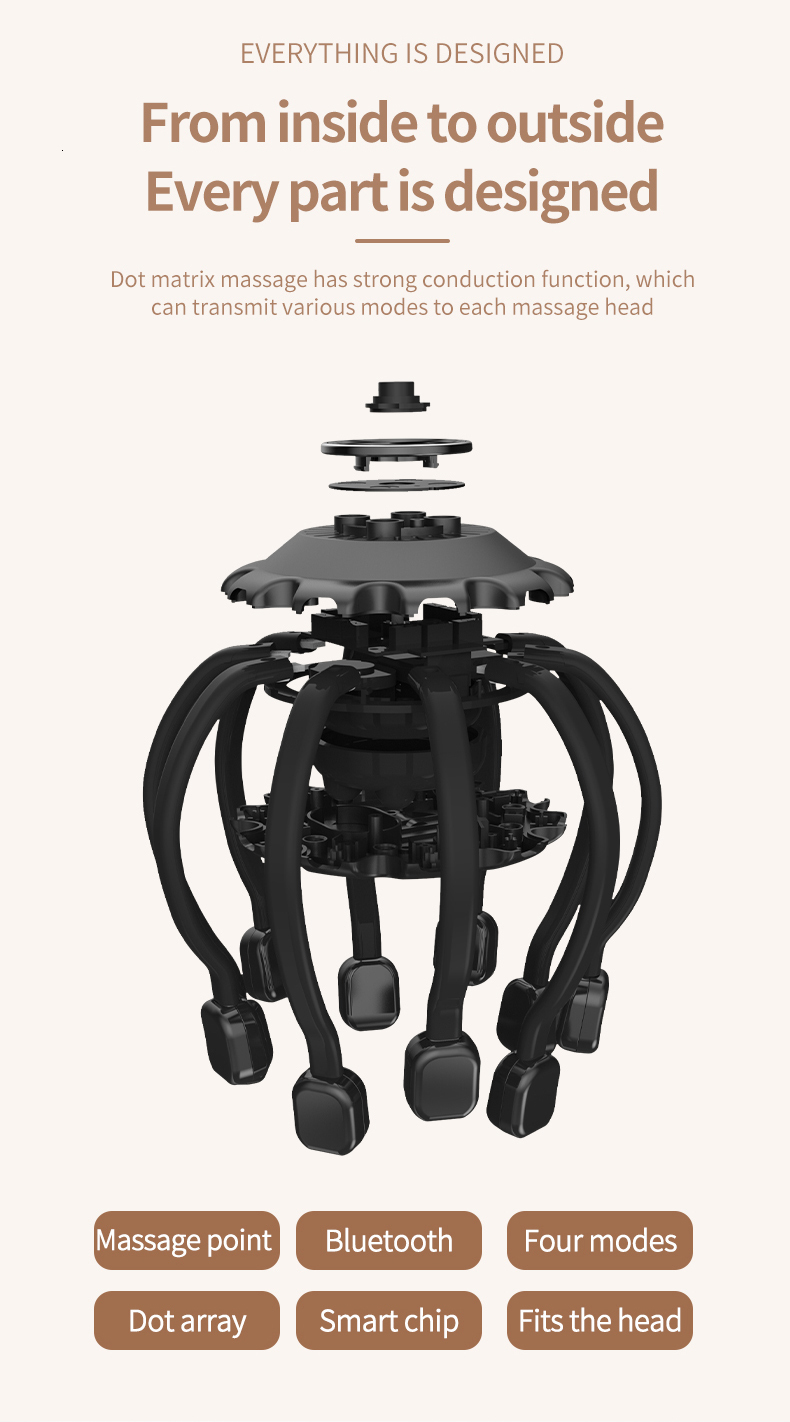 Head Massager Electric Head Massager Octopus Scalp Massage Bluetooth Music Vibration Head Scratcher For Relax Stress Relief Improve Sleep 230926