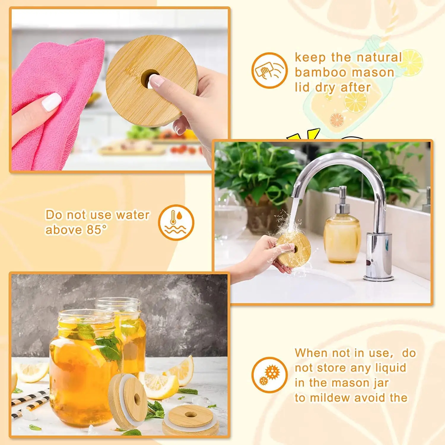Reusable Bamboo Jar Lids with Straw Hole LeakProof Tumbler Canning Drinking Storage Jars Canning Lids with Silicone Ring for Regular Mouth Mason Canni