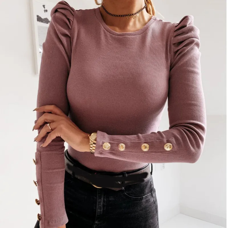 Womens Blouses Shirts Women Spring Casual Butterfly LongSleeved Tops ONeck Slim Ribbed Pullovers Ruffled 230927