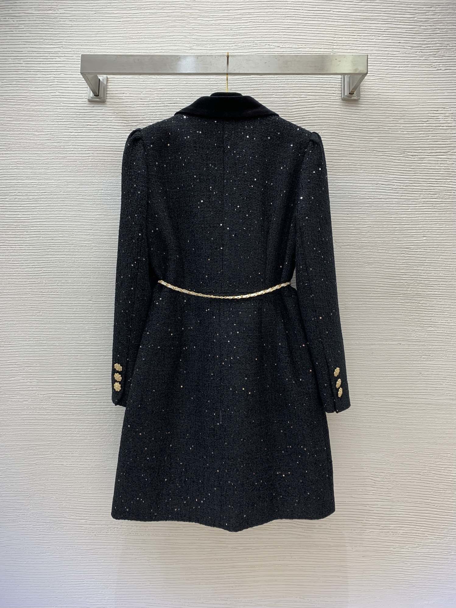 Women's Wool Blend's Autumn And Winter Coat Temperament Small Fragrance Wind Lapel Waist Belt Chains Slimming Skirt G23090842 230926