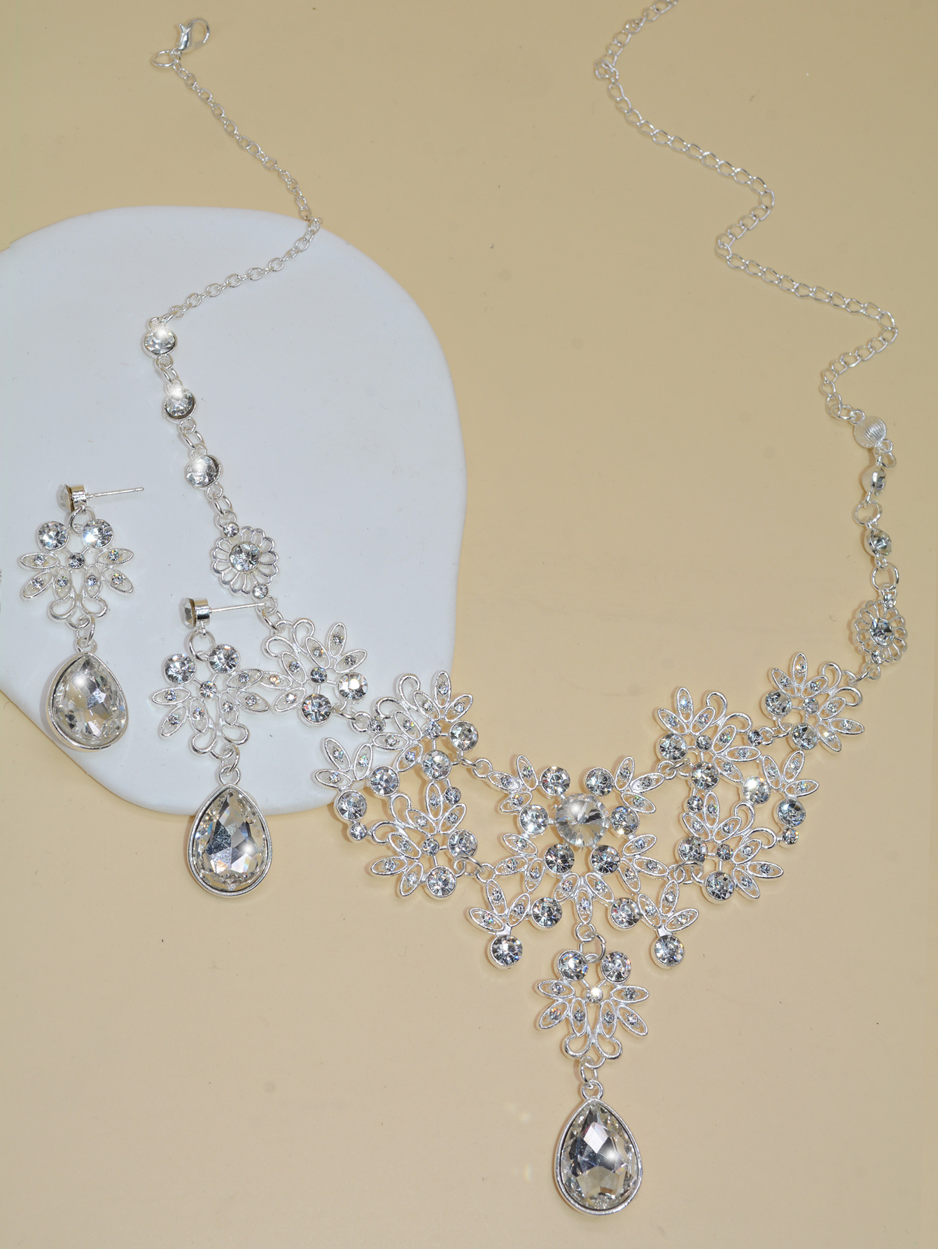 Fashion Crystal Adjustable Bridal Jewelry Sets Wedding Rhinestone Necklace Earrings Jewelry Wedding Accessories