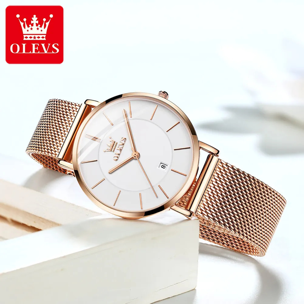 Womens Watches OLEVS 65mm Ultra Thin for Women Rose Gold Stainless Steel Waterproof Ladies Wristwatches Big Face Quartz Watch Gift Box 230927