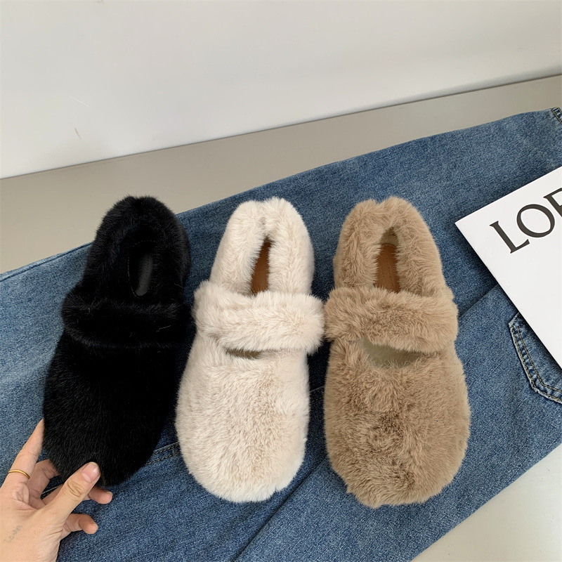 Mary Jane Fluffy Slippers Women's Clothes Winter Fleece ing Thickened One Pedal Comfortable Cotton Shoes dh5885370