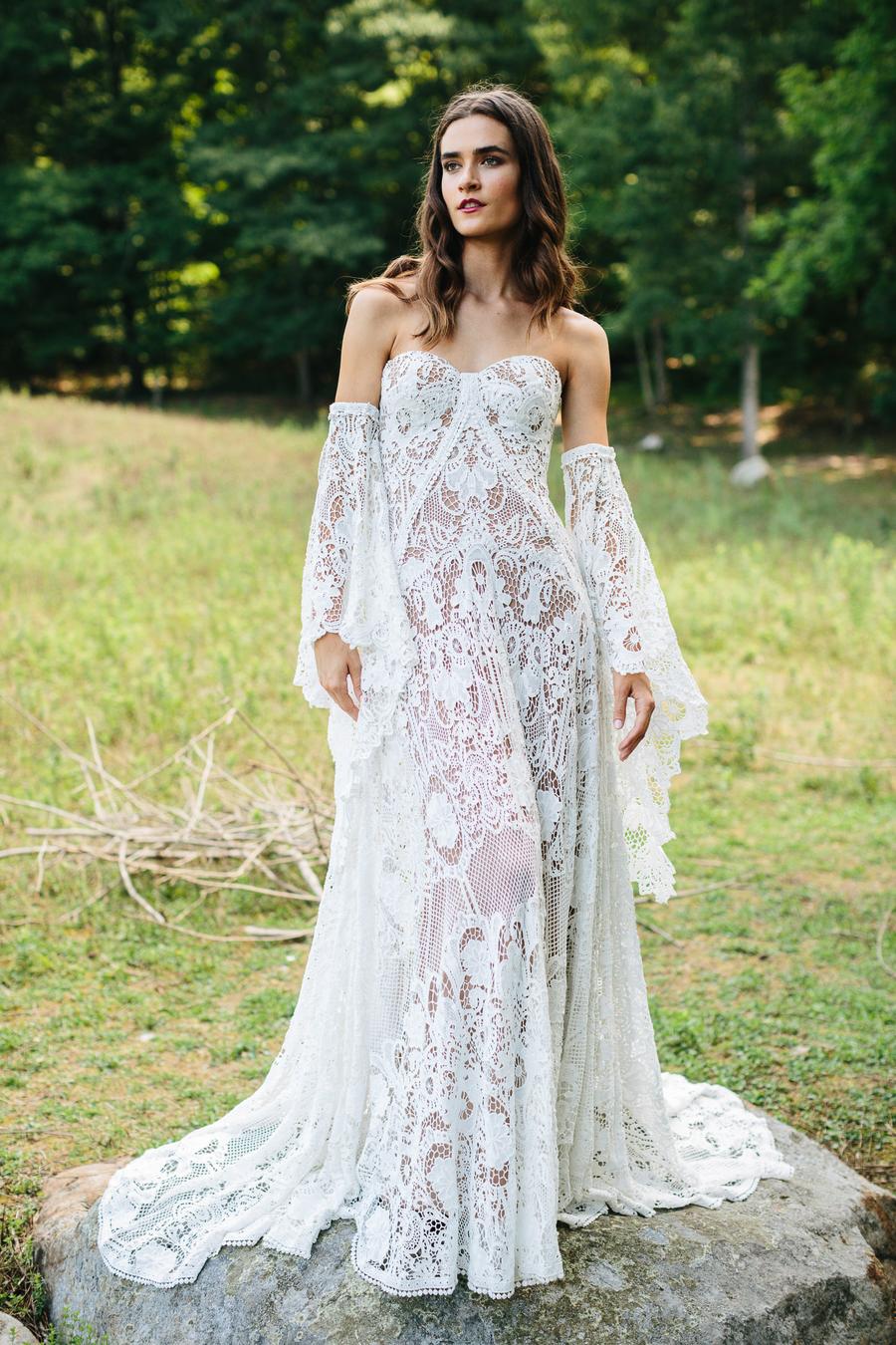Modern Sweetheart Cotton Beach Wedding Dresses with Fairy Long Sleeve Corchet Lace Bohemian Brida Dress vestidos novias boda