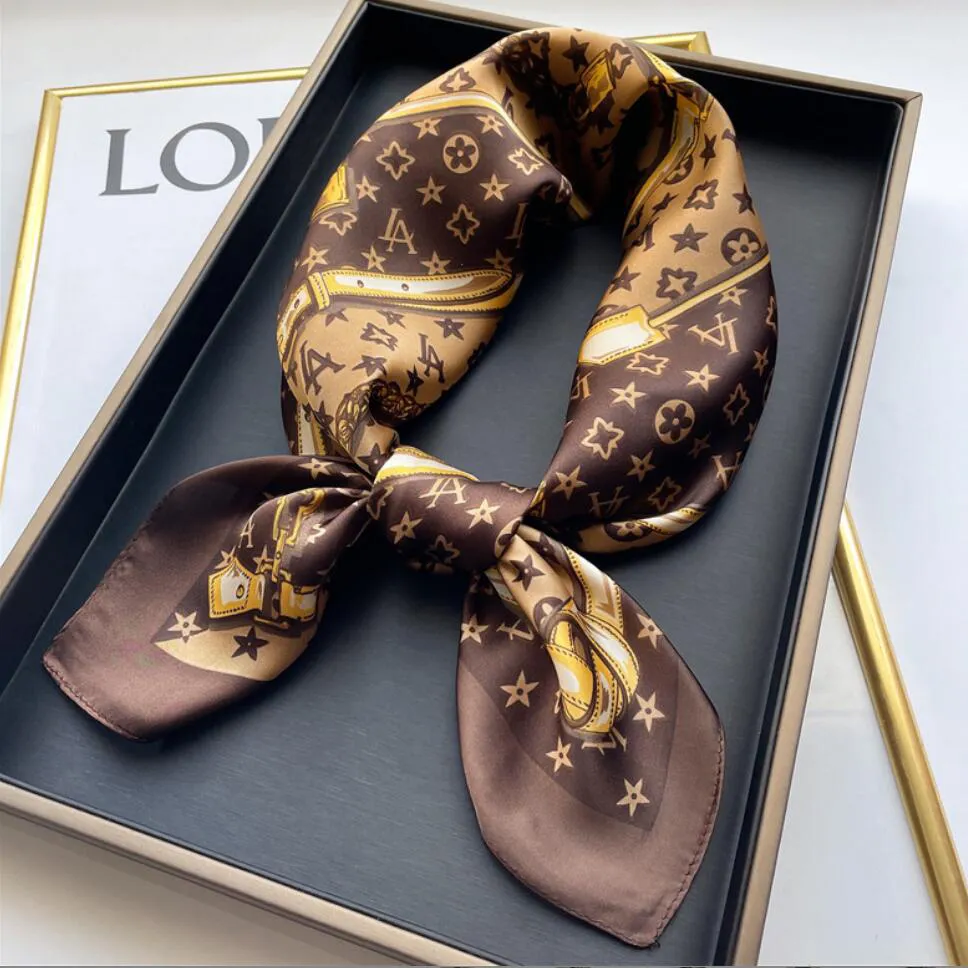 Letters Designer Print Wer Imitate Silk Scarf Headband For Women Fashion Long Handle Bag Scarves P Shoulder Tote Lage Ribbon Head Wraps 70X70cm 2Colors With Box
