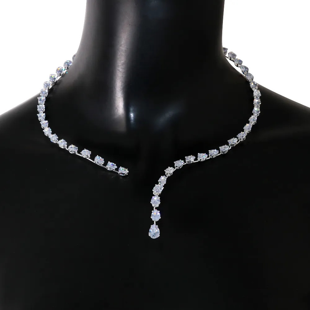 Chokers Stonefans Fashion Zircon Pendant Choker Water Drop for Women Vintage Clavicle Chain Crystal Collar Necklace Bridal Jewelry Gift 230927