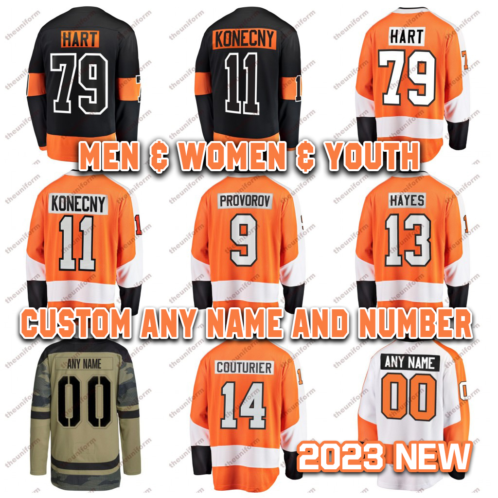 Custom Men's 79 Carter Hart Ice Hockey Jersey Philadelphia Stitched Womens Youth 11 Konecny 9 Provorov 14 Couturier 13 Hayes Hockey Jerseys