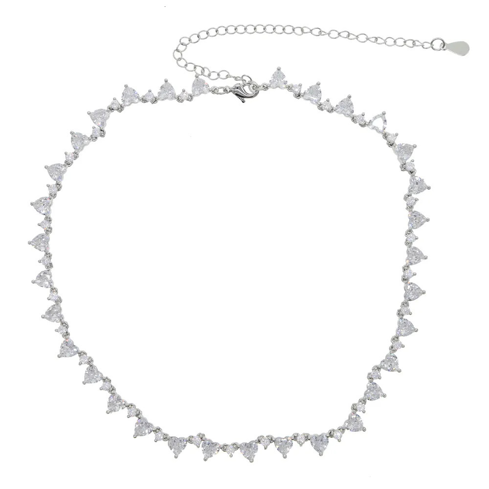 Chokers Lover Valentine's Day Gift For Girlfriend Sparking Bling 5A Round Heart Cubic Zirconia Cz Tennis Choker Necklace 230927