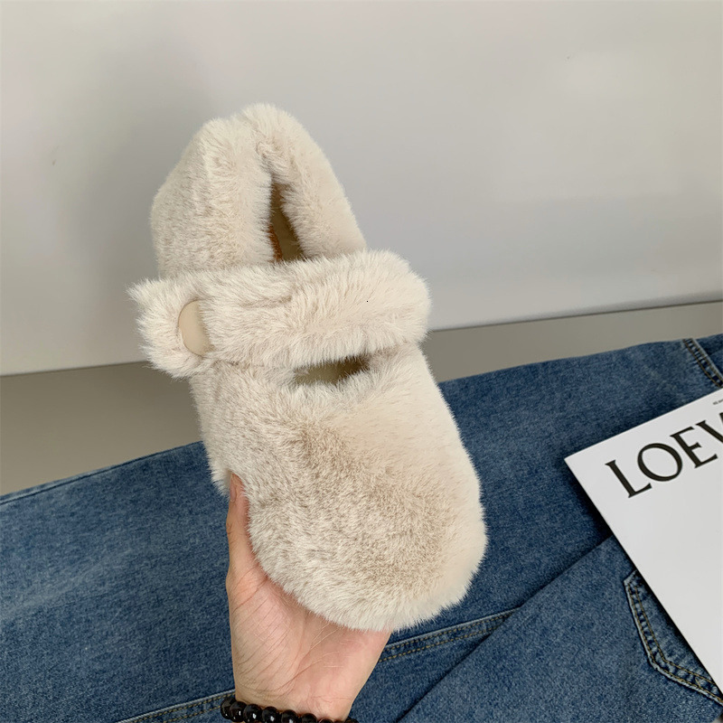 Mary Jane Fluffy Slippers Women's Clothes Winter Fleece ing Thickened One Pedal Comfortable Cotton Shoes 230926 cd7