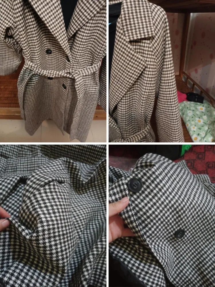 Women's Wool Blends Trench Coat for Women Tweed Wool Coat Korean Fashion Autumn Womens Winter Clothing Plaid Long Jacket Elegance Office Lady 230