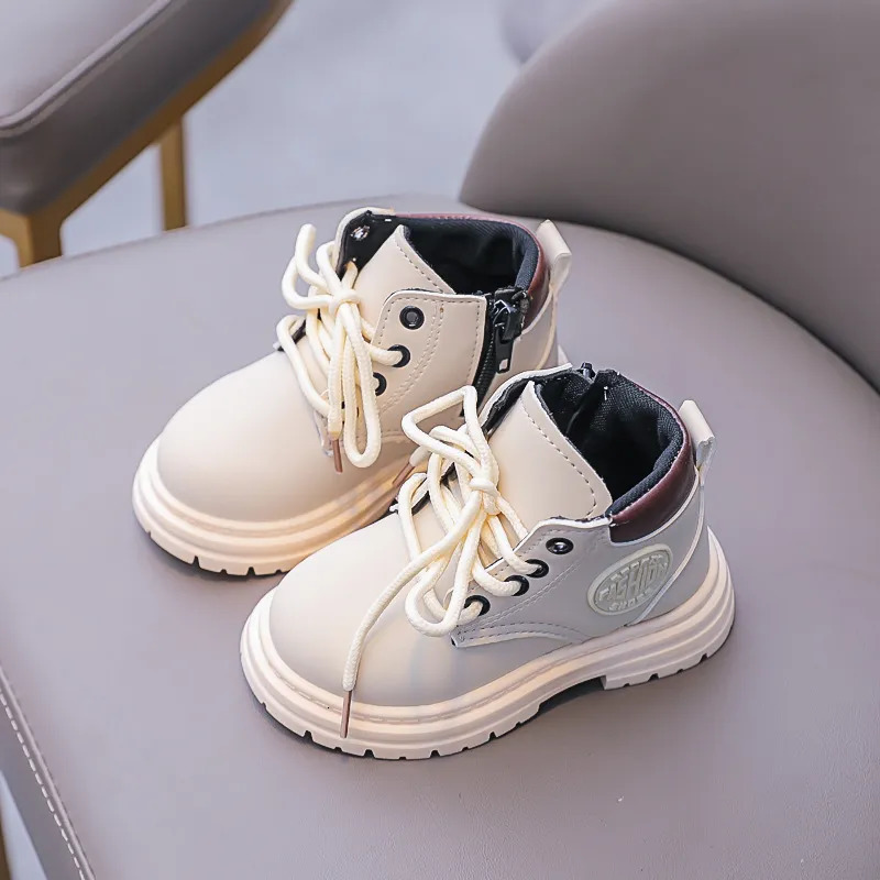 Boots Kids Solid Side Zipper Riding Girls' Versatile Little Yellow Boots Boys' Microfiber Vintage British Style Single Boots 230927