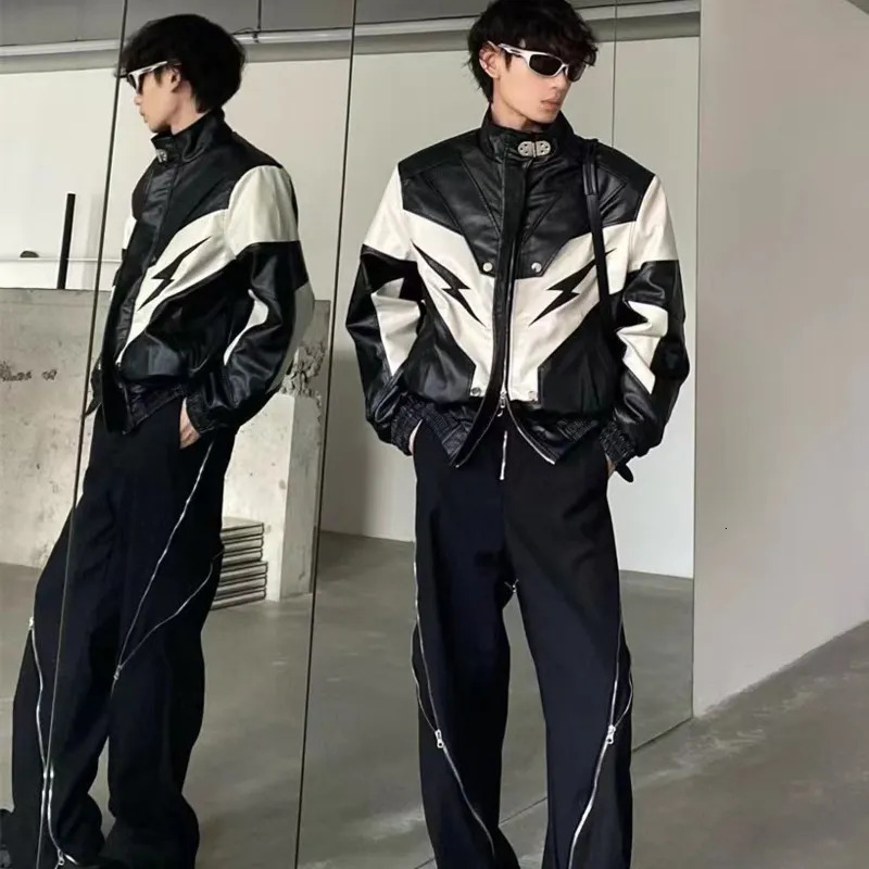 Womens Jackets Lightning Y2k Jacket Motorcycle PU Leather Overcoat Autumn Female Vintage Zipper Lapel Bicycle Cool Personal Street Oversize Top 230927