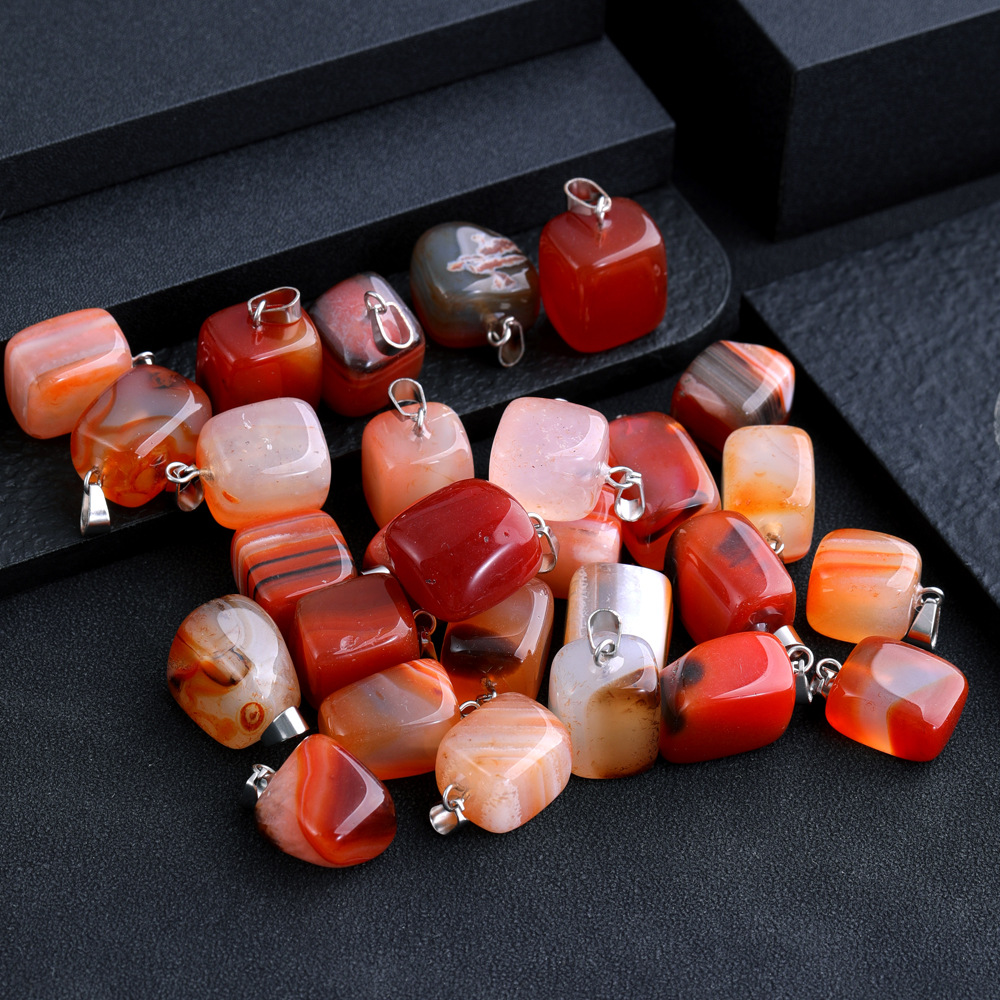 Irregular Square Natural Stone Rose Quartz Topaz Red Agate Pendant Charms for Jewelry Making Keychain Necklace Accessorie