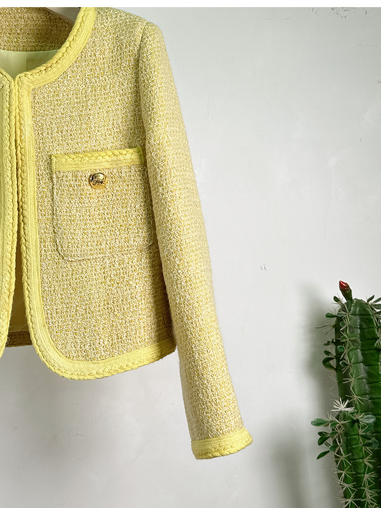 913 XXXL 2023 Milan Runway Autumn Womens Outwear Long Sleeve Crew Neck Coat Button Yellow Pink Fashion Clothes Women