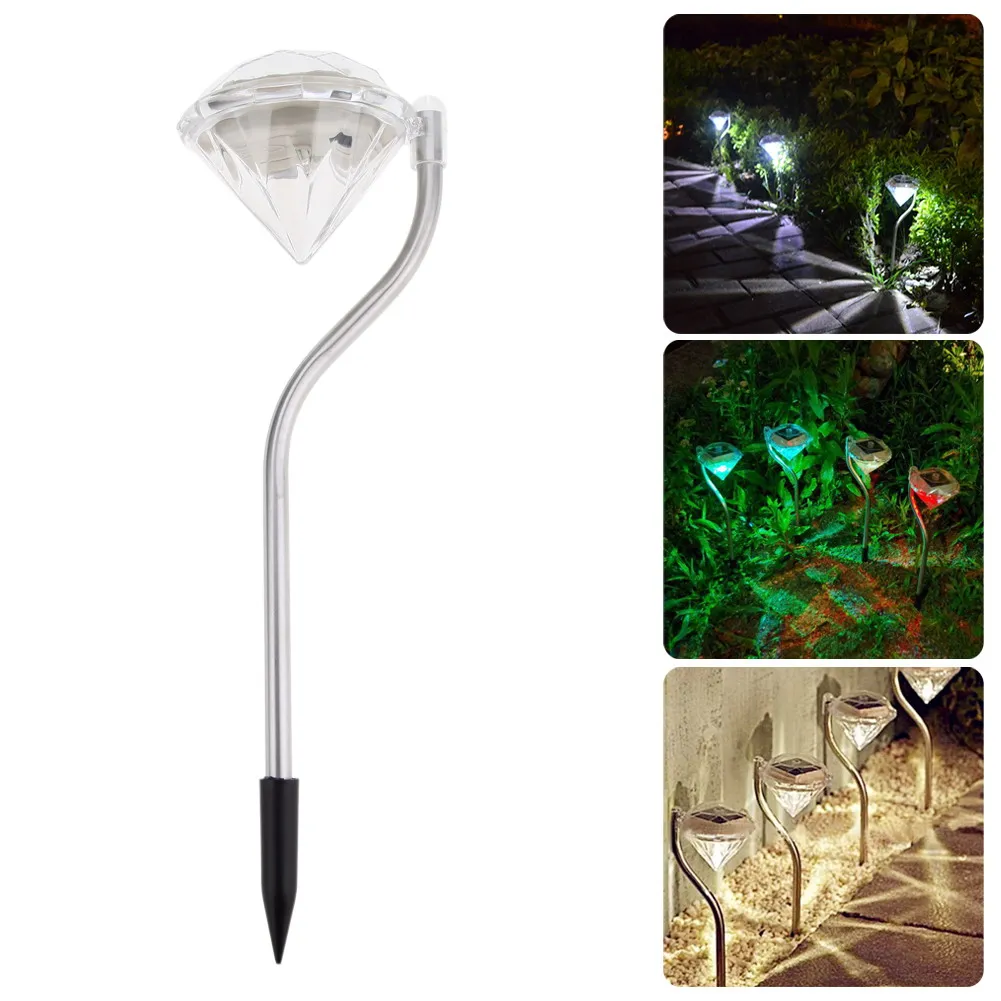 2pcs Outdoor LED Solar Light Pathway Landscape Ground Mount Lamp Diamond Shape Garden Lamp Fence Solar Lamp LED Light LL