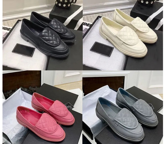 2025 New Designer Loafers Women Casual Shoes Fashion Flat Loafers Ladies Platform Rubber Shoe Black Shiny Real Leather Round Head Sneakers Dress Shoes