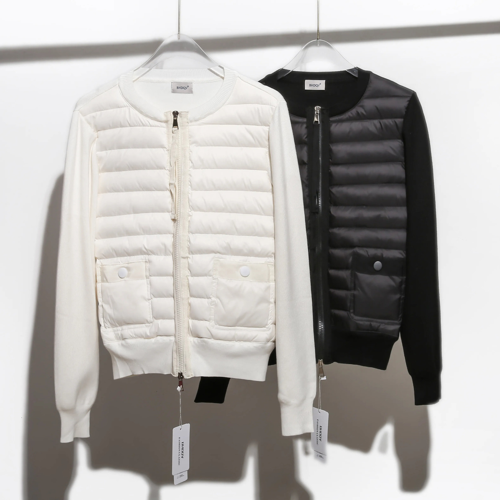 Designer women's down snow coat Spring and Autumn women's thin round neck knitted sweater ing down jacket 90 white duck down slim casual fas