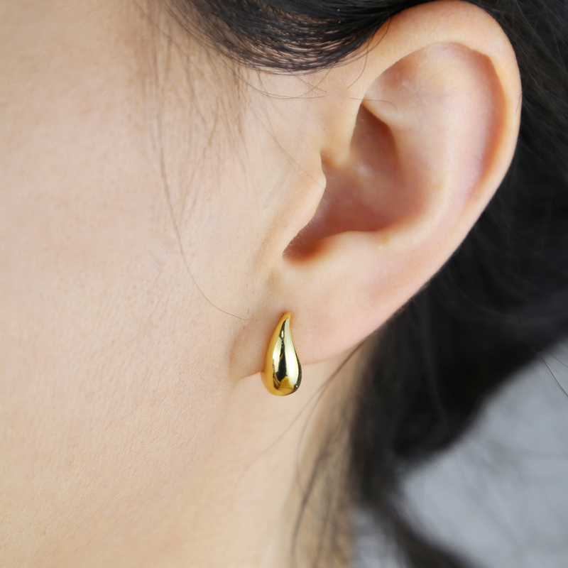 New Designer Gold Color Chunky Dome Teardrop Peas Shape Stud Earrings Mini Glossy High Polished Fashion Hip Hop Women Lady Festival Gift Jewelry