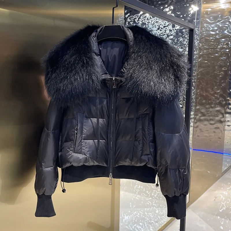 coat Women's 90% White Duck Down Coat Winter Puffer Jacket Women Thick Warm Short Parkas Real Natural Raccoon Fur Female Loose jacket