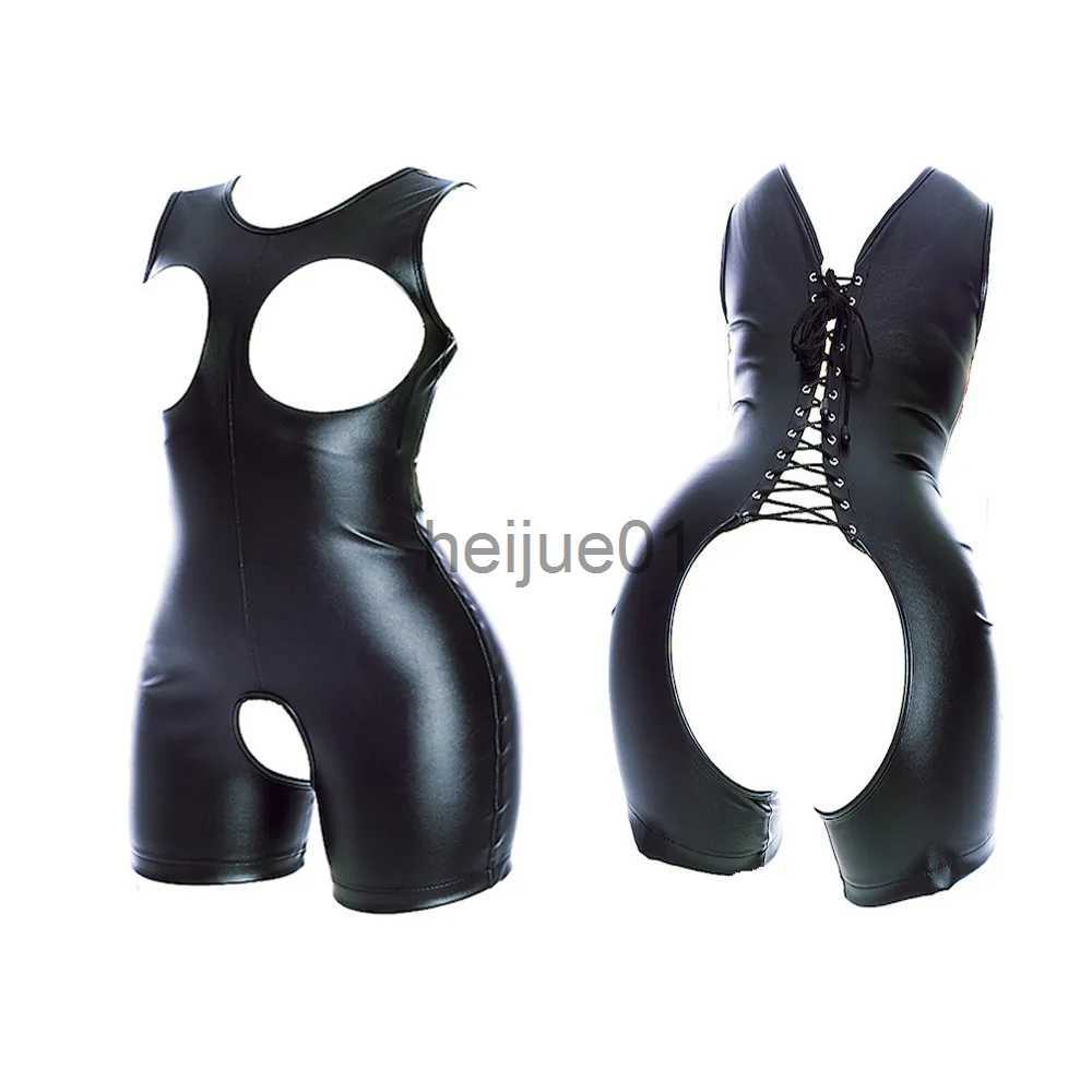 Bondage PU Leather Housewife Open Chest and Butt Tights Crotchless Bodysuit Harness Sexy Costume BDSM Bondage Rompers Sex Toys Women x0928