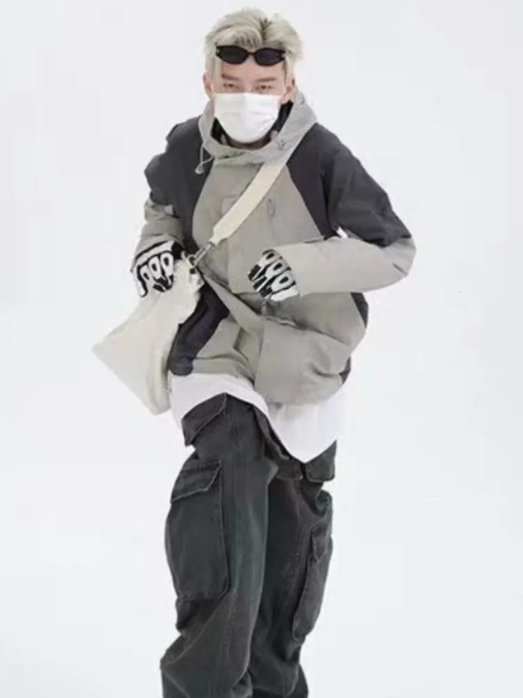 Men's Fur Faux Fur Vintage Outdoor Jackets Men Women Y2k Streetwear Oversized Spring Hooded Harajuku Windbreaker Coat Korean Fashion Outerwear 23