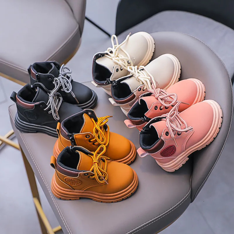 Boots Kids Solid Side Zipper Riding Girls' Versatile Little Yellow Boots Boys' Microfiber Vintage British Style Single Boots 230927