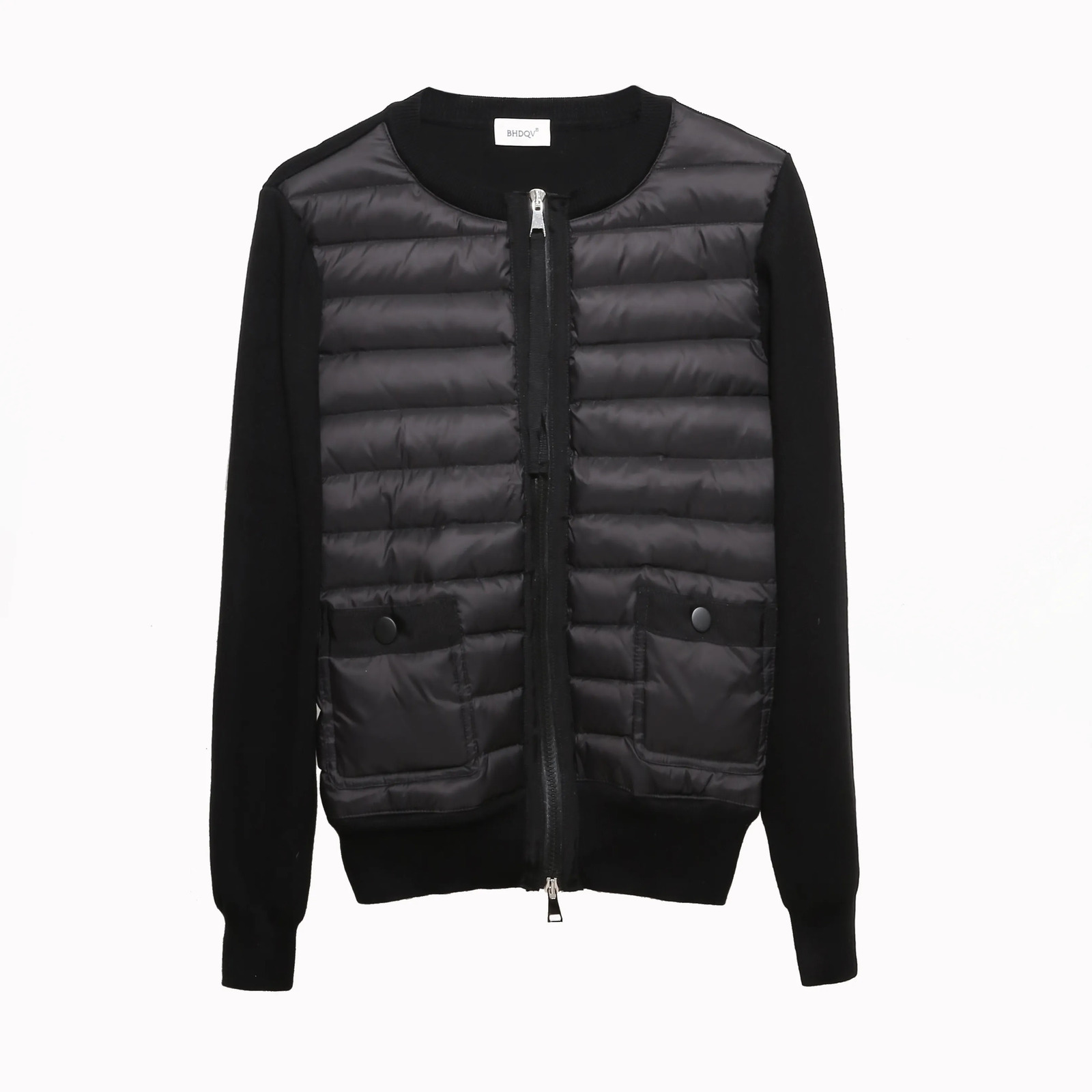 Womens Down Parkas Spring and autumn womens thin crewneck knitted sweater stitching down jacket 90 white duck slim casual fashion coat 230927