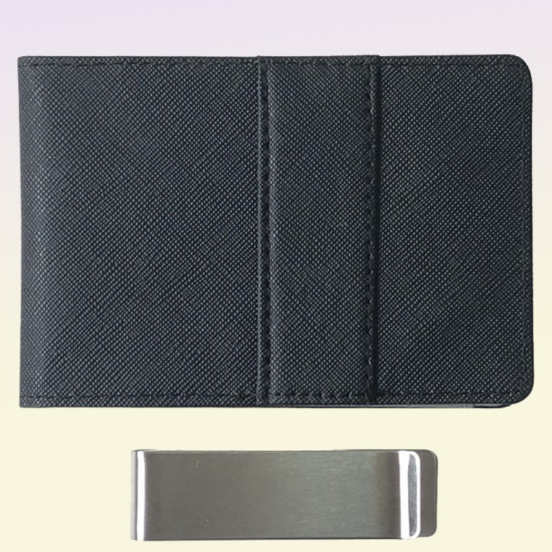 Fashion Solid Men039s Thin Bifold Money Clip Leather Wallet with A Metal Clamp Female