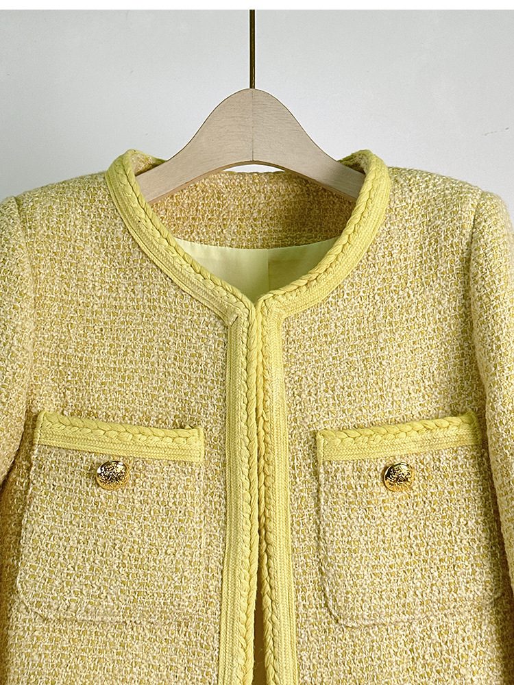 913 XXXL 2023 Milan Runway Autumn Womens Outwear Long Sleeve Crew Neck Coat Button Yellow Pink Fashion Clothes Women