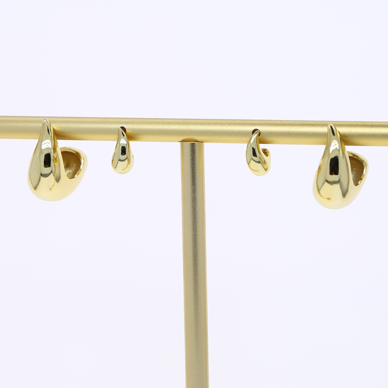 New Designer Gold Color Chunky Dome Teardrop Peas Shape Stud Earrings Mini Glossy High Polished Fashion Hip Hop Women Lady Festival Gift Jewelry
